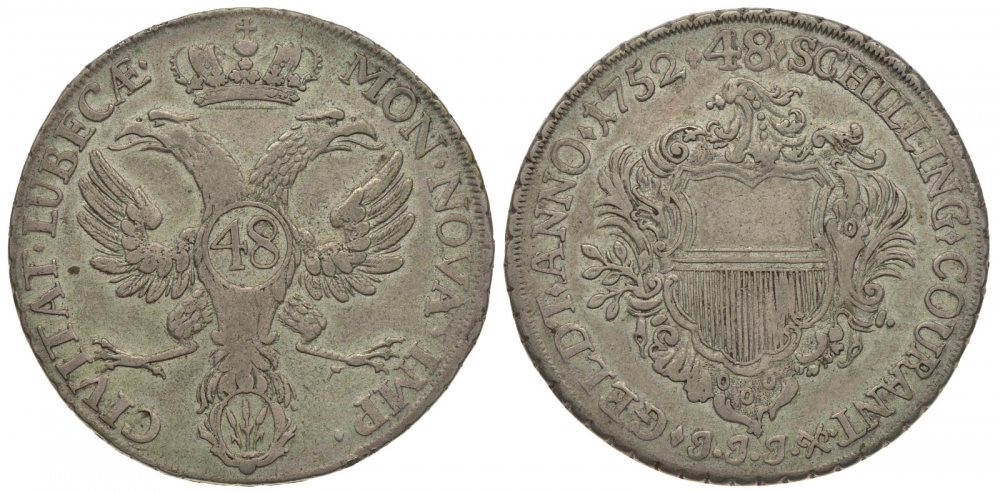 Любек 48 шиллингов 1752 KM 168.3, Dav. 2420B серебро 00-821-77