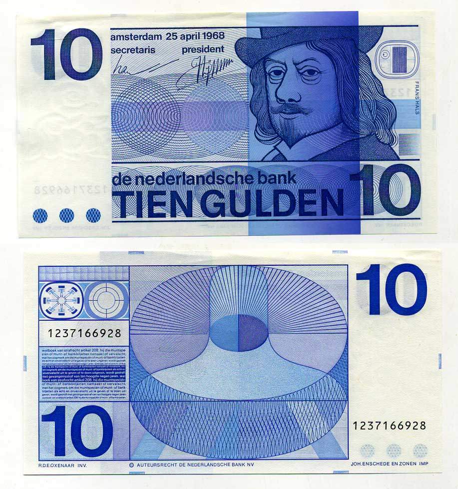 НИДЕРЛАНДЫ 10 ГУЛЬДЕНОВ 1968 25 АПРЕЛЯ 1968, ФРАНС ХАЛС Pick 91b бумага UNC (ПРЕСС) 6293-14-2