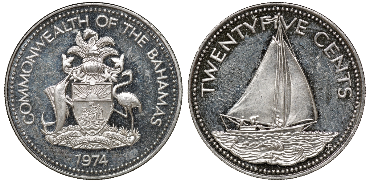 Багамские острова 25 центов 1974 KM 63.1 медно-никель 00-00