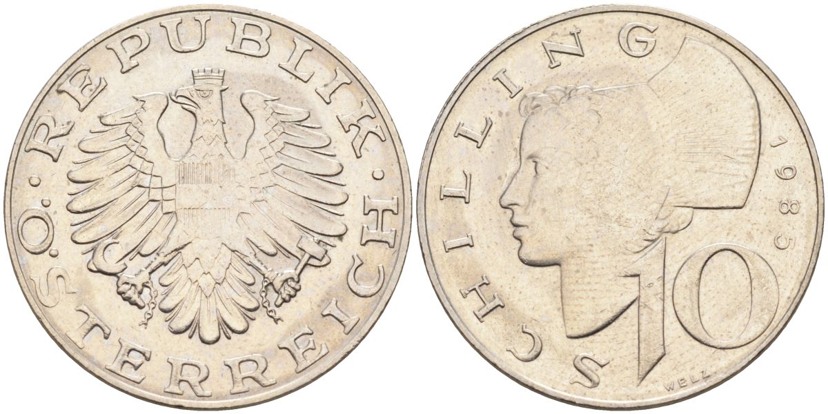 Австрия 10 шиллингов 1985 KM 2918 никель плакированный медно-никелем 4593-534