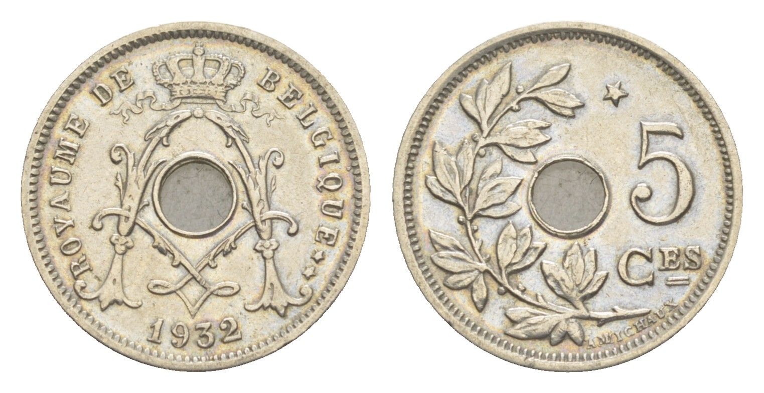 Бельгия 5 сантимов 1932 Belgique, Альберт I (1909-1934) KM 66 медно-никель 4640-1033