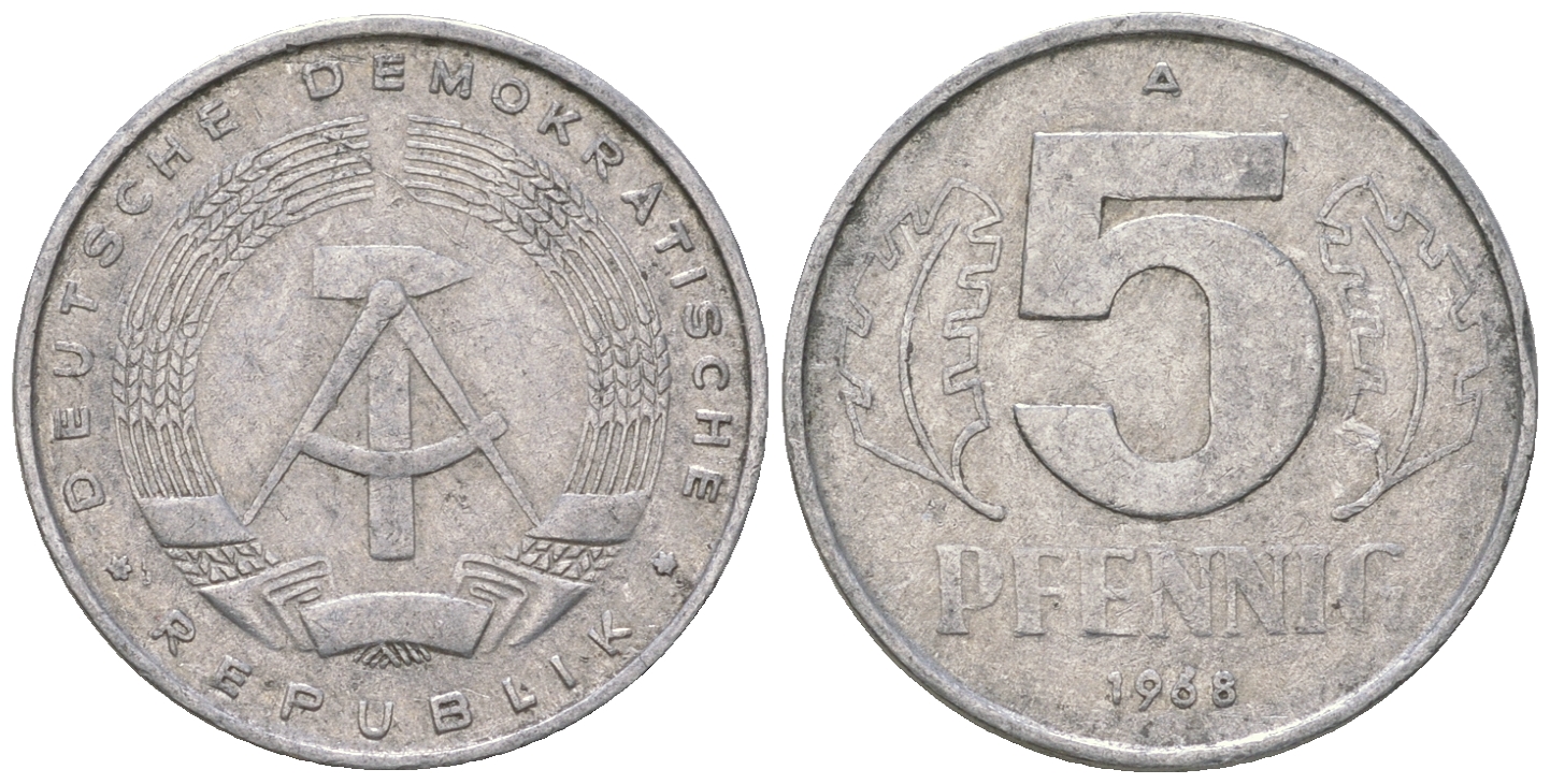 ГДР 5 пфеннигов 1968 А KM 9.1 алюминий 4625-158