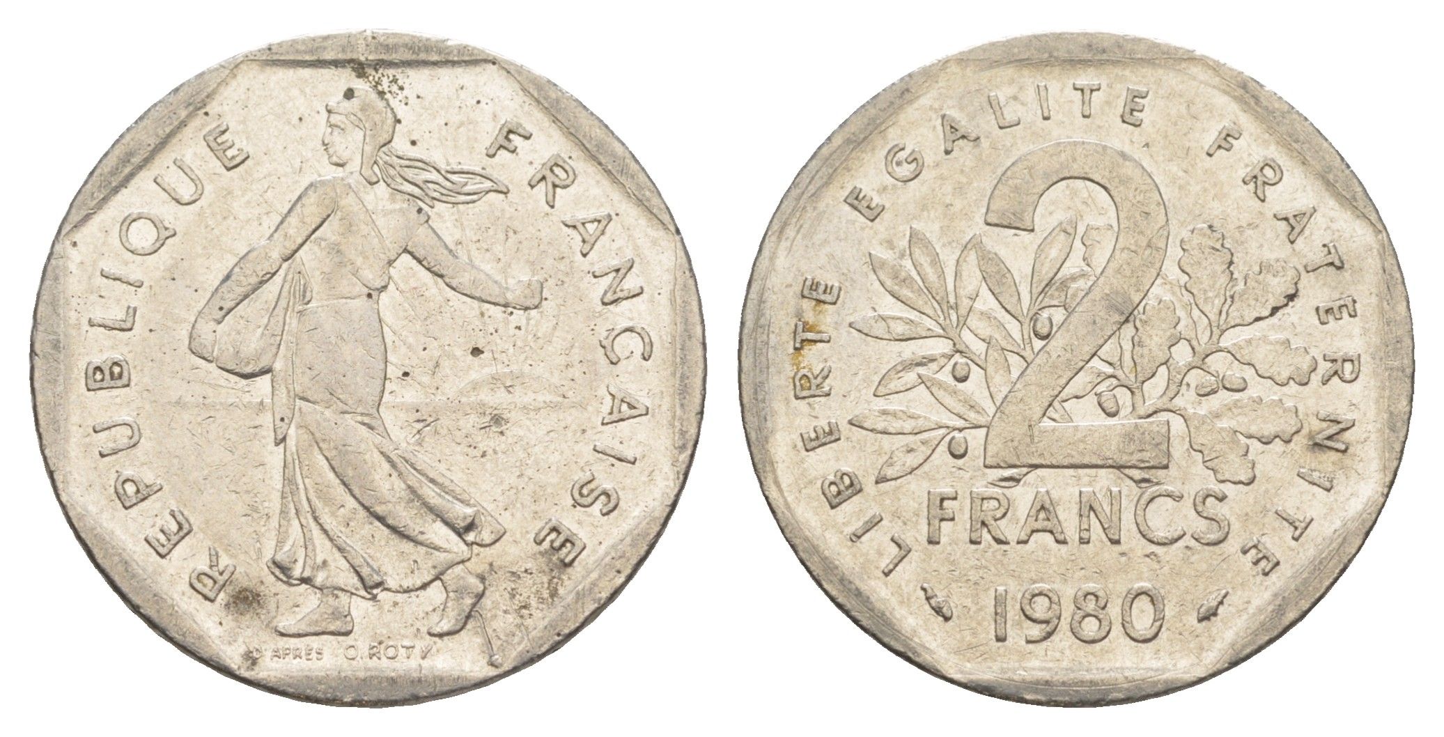 Франция 2 франка 1980 сеятель KM 942.1 никель 4543-347