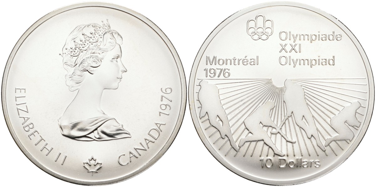 Канада 10 долларов 1976 XXI летние Олимпийские игры в Монреале 1976 года, хокей KM 112 серебро UNC 02-252-43