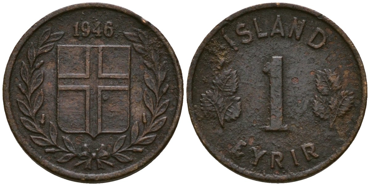 Исландия 1 эйре 1946 KM 8 бронза 4174-237