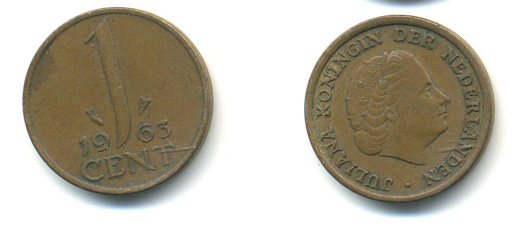 Нидерланды 1 цент 1963 Юлиана (1948-1980) KM 180 бронза 83-933