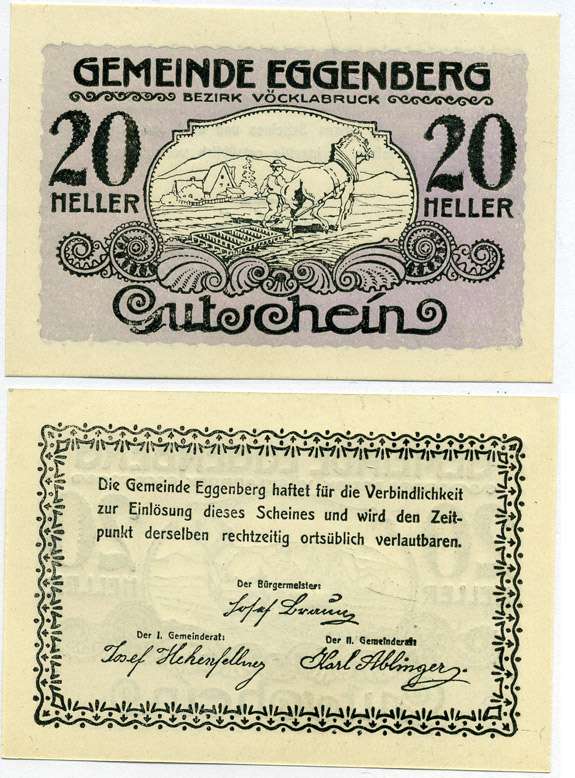 Австрия, замок Эггенберг 20 геллеров 1920 нотгельд, замок в районе города Грац   бумага  UNC (пресс) 8614-28-3-2