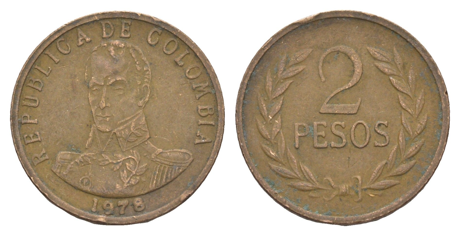 Колумбия 2 песо 1978 KM 263 бронза 4656-1016