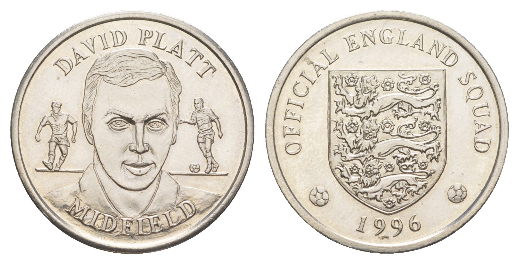 Великобритания жетон из серии официальной коллекции медалей сборной Англии - Дэвид Платт 1996 диаметр 27 мм, вес 8,2 гр сталь плакированная никелем 4171-1047