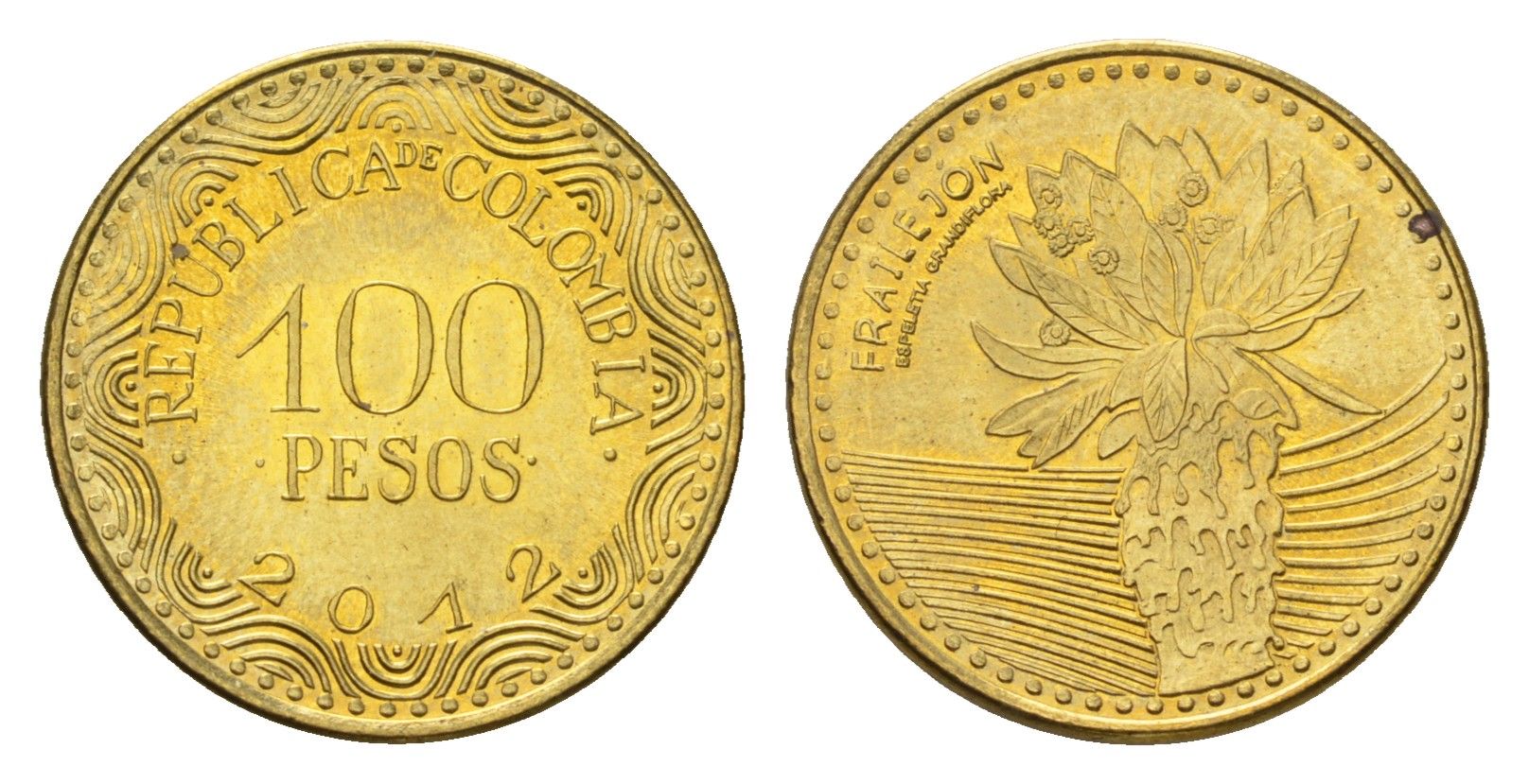 Колумбия 100 песо 2012 KM 296 сталь плакированная латунью UNC 4696-1264