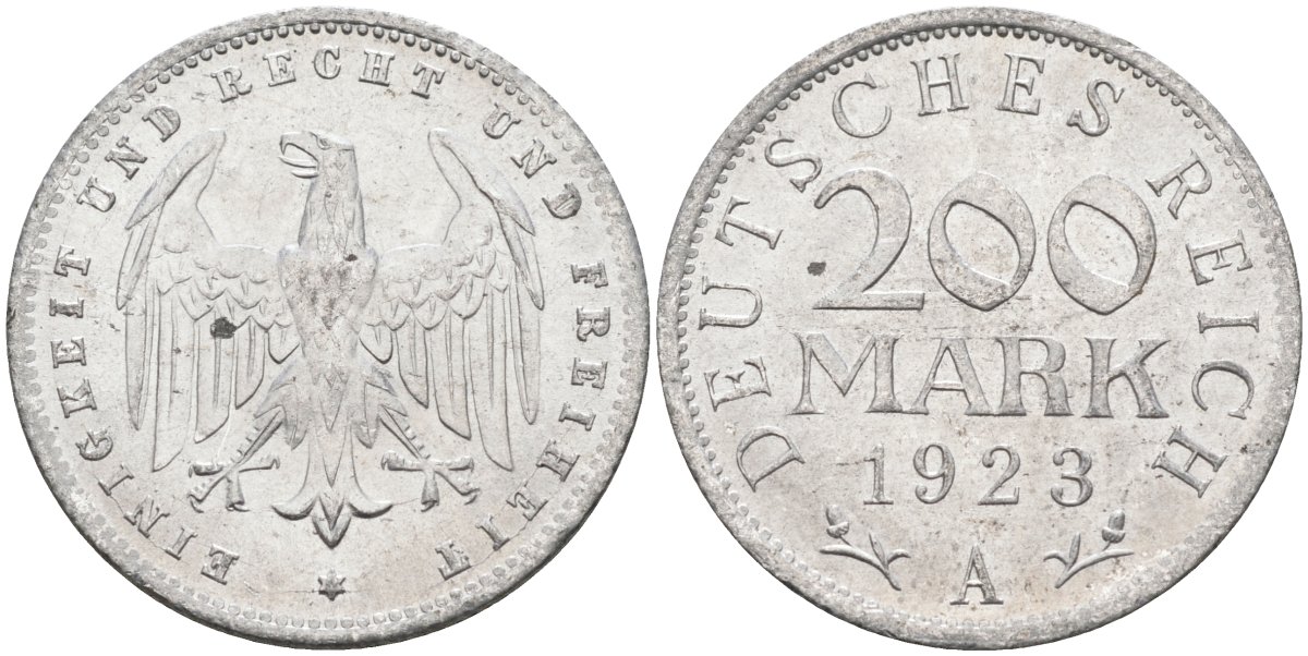 Германия 200 марок 1923 A KM 35, J. 304, Weege 22 алюминий UNC 4586-246
