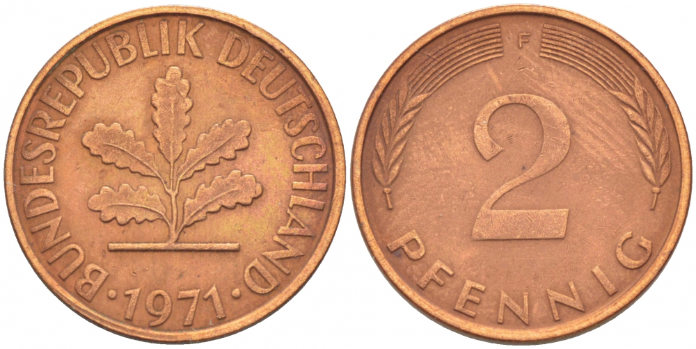 ФРГ 2 ПФЕННИГА 1971 J KM 106a, J.381a сталь плакированная сталь плакированная медьюю 4396-1563