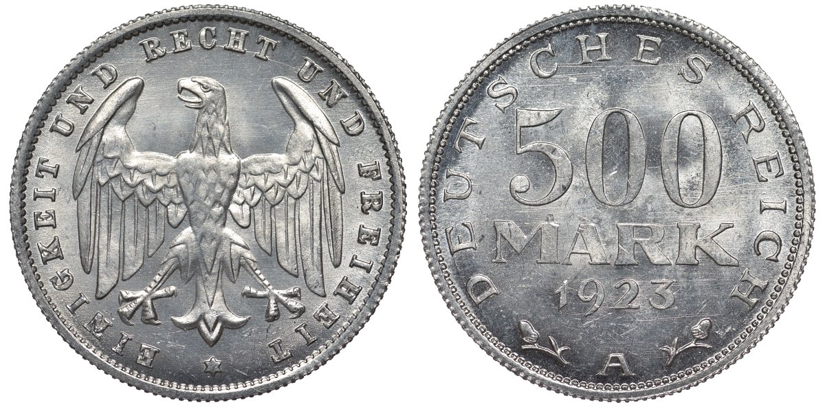 Германия 500 марок 1923 А KM 36, J.305 алюминий UNC 4587-442