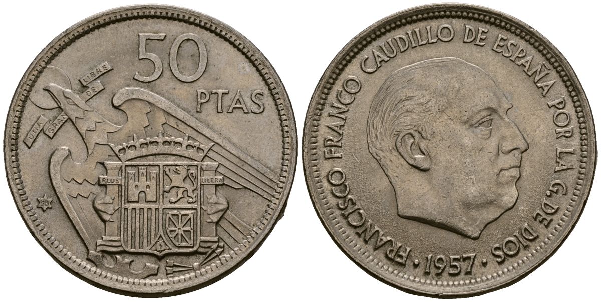 Испания 50 песет 1957 Франсиско Франко (1939 - 1975) KM 788 медно-никель 4168-1013