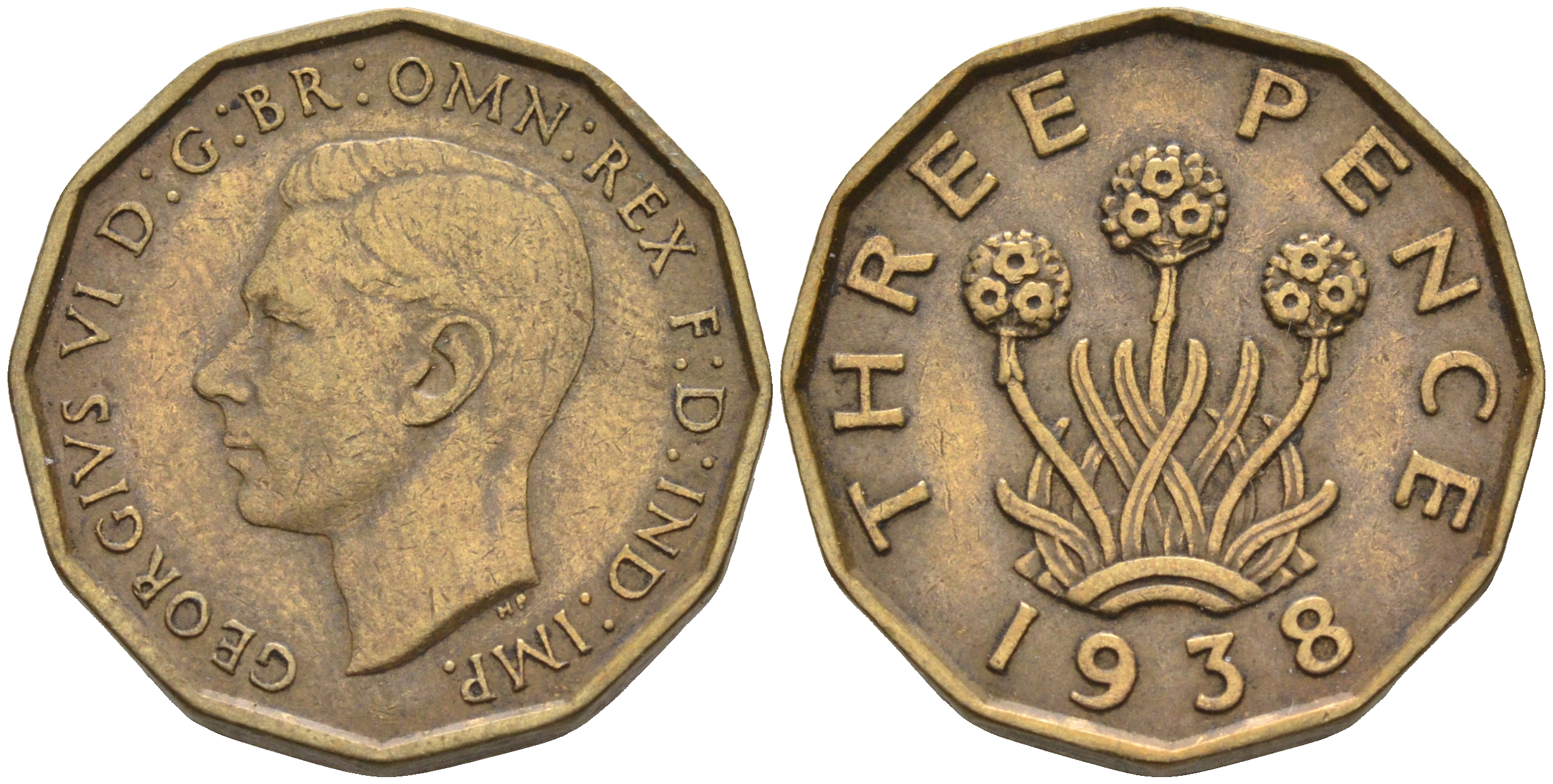 Великобритания 3 пенса 1938 Георг VI (1936-1952) KM 849, Spink 4112 никель латунь 4589-933