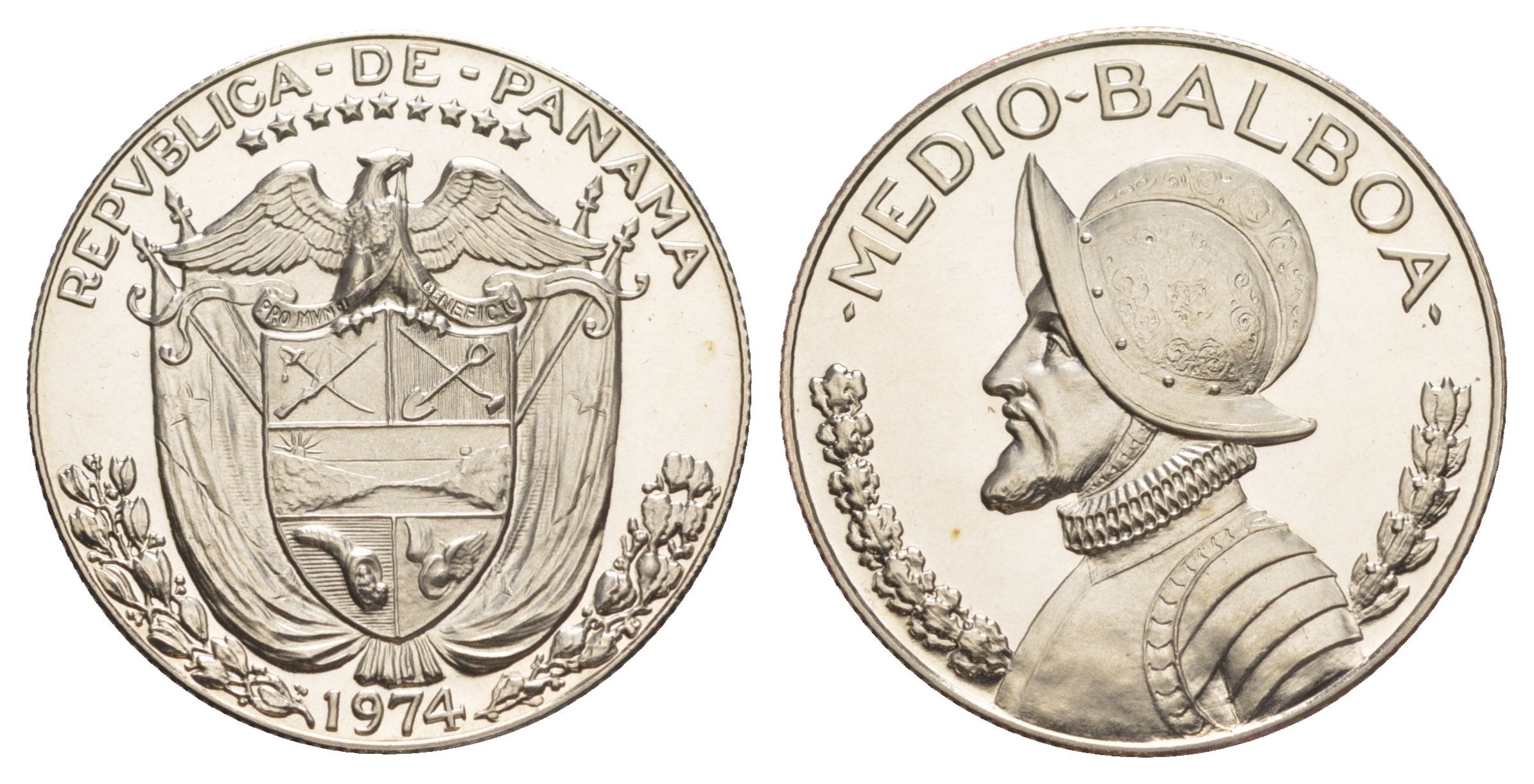 Панама 1/2 бальбоа (50 сентесимо) 1974 тираж 18.000 экземпляров KM 12b медь плакированная медно-никелем PROOF 1522-441