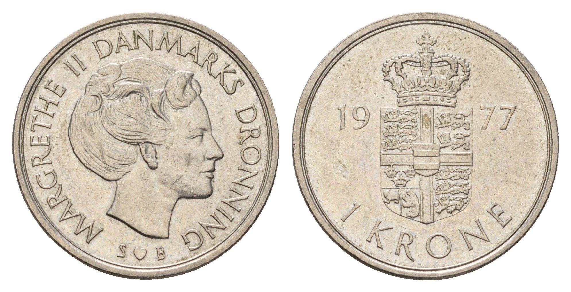 Дания 1 крона 1977 Маргрете II (1972-2024) KM 862 медно-никель 3459-922