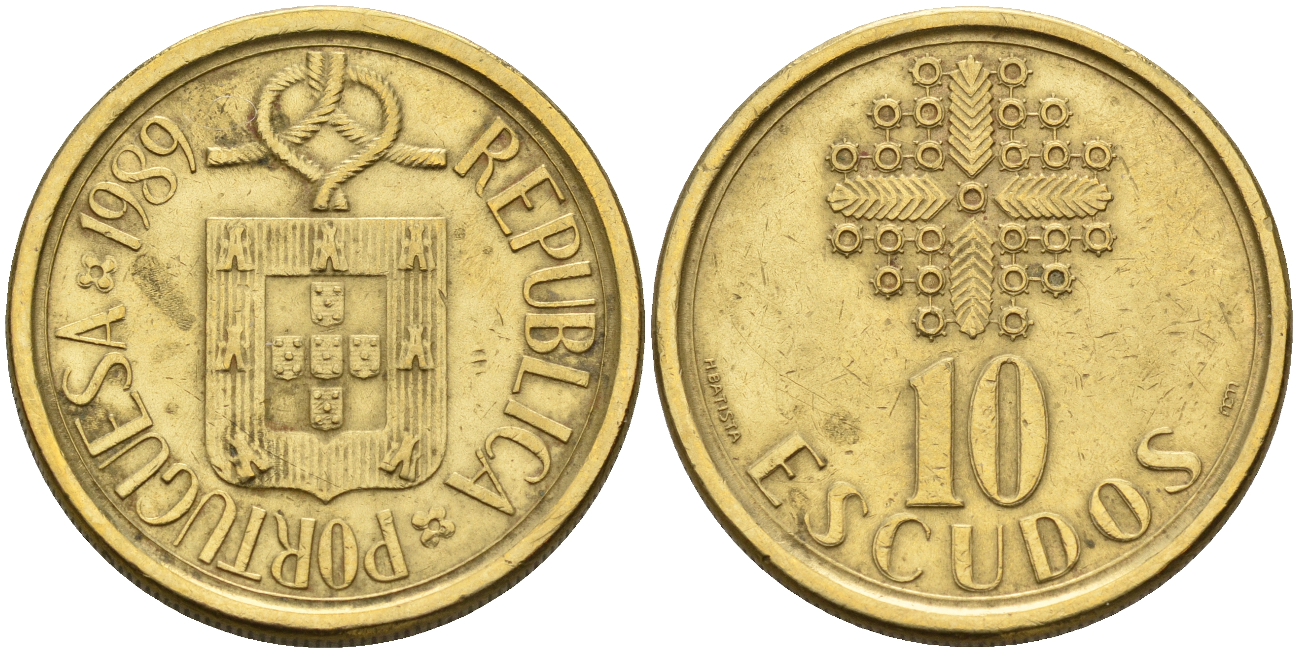 Португалия 10 эскудо 1989  KM 633 никель латунь    4161-837