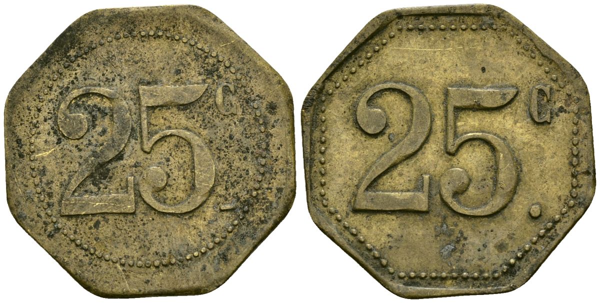 Франция 25 сантимов XIX-XX век ресторанный жетон латунь 4166-612