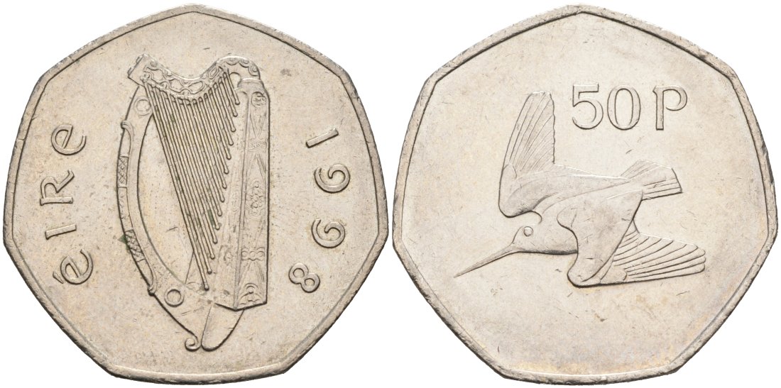 Ирландия 50 пенсов 1998 ВАЛЬДШНЕП KM 24 медно-никель 4565-625