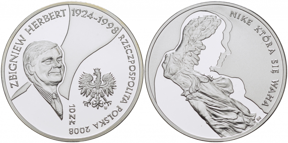 Польша 10 злотых 2008 MW, 10 лет со дня смерти Херберта Збигнева KM 635 серебро PROOF 1096-3-24