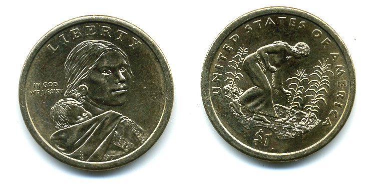 США 1 ДОЛЛАР 2009 ИНДИАНКА, УРОЖАЙ KM NEW медь плакированная сплавом меди цинка марганца и никеля 59-732