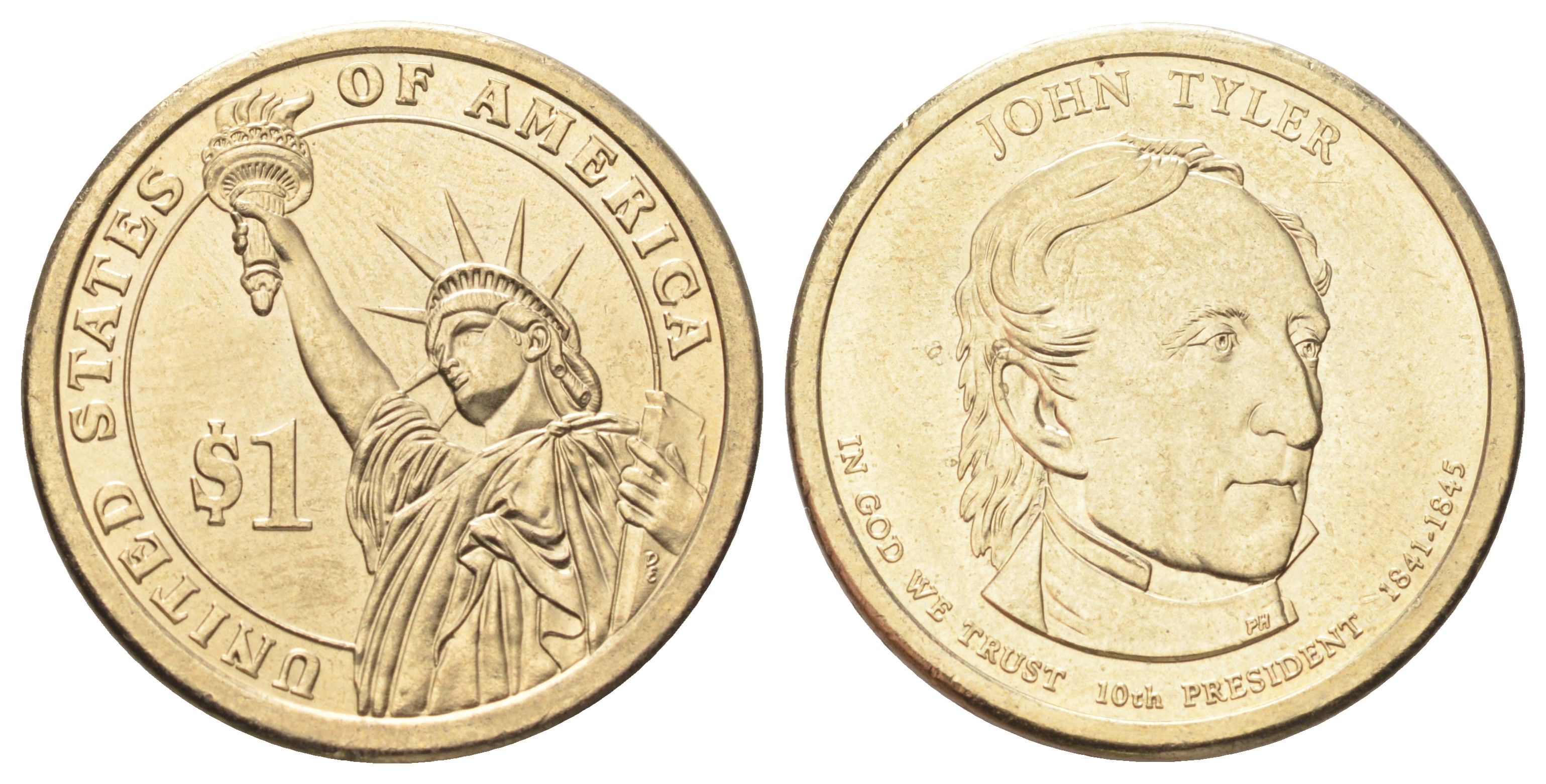 США 1 доллар 2009 Президент США - Джон Тайлер (1841-1845) KM 451 медь с марганцево-латунным покрытием UNC 4666-952