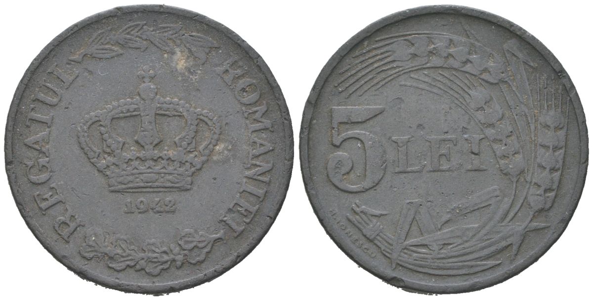 Румыния 5 леев 1942 Михай I (1940-1947) KM 61 цинк 183-1012