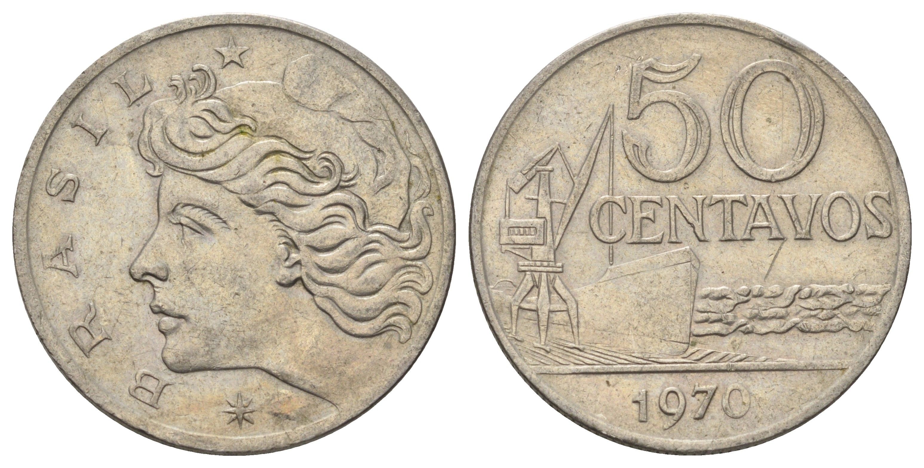 Бразилия 50 сентаво 1970 KM 580a медно-никель 4159-1245