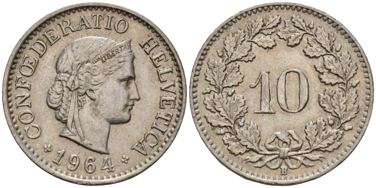 Швейцария 10 раппенов 1964 B KM 27 медно-никель 4189-368