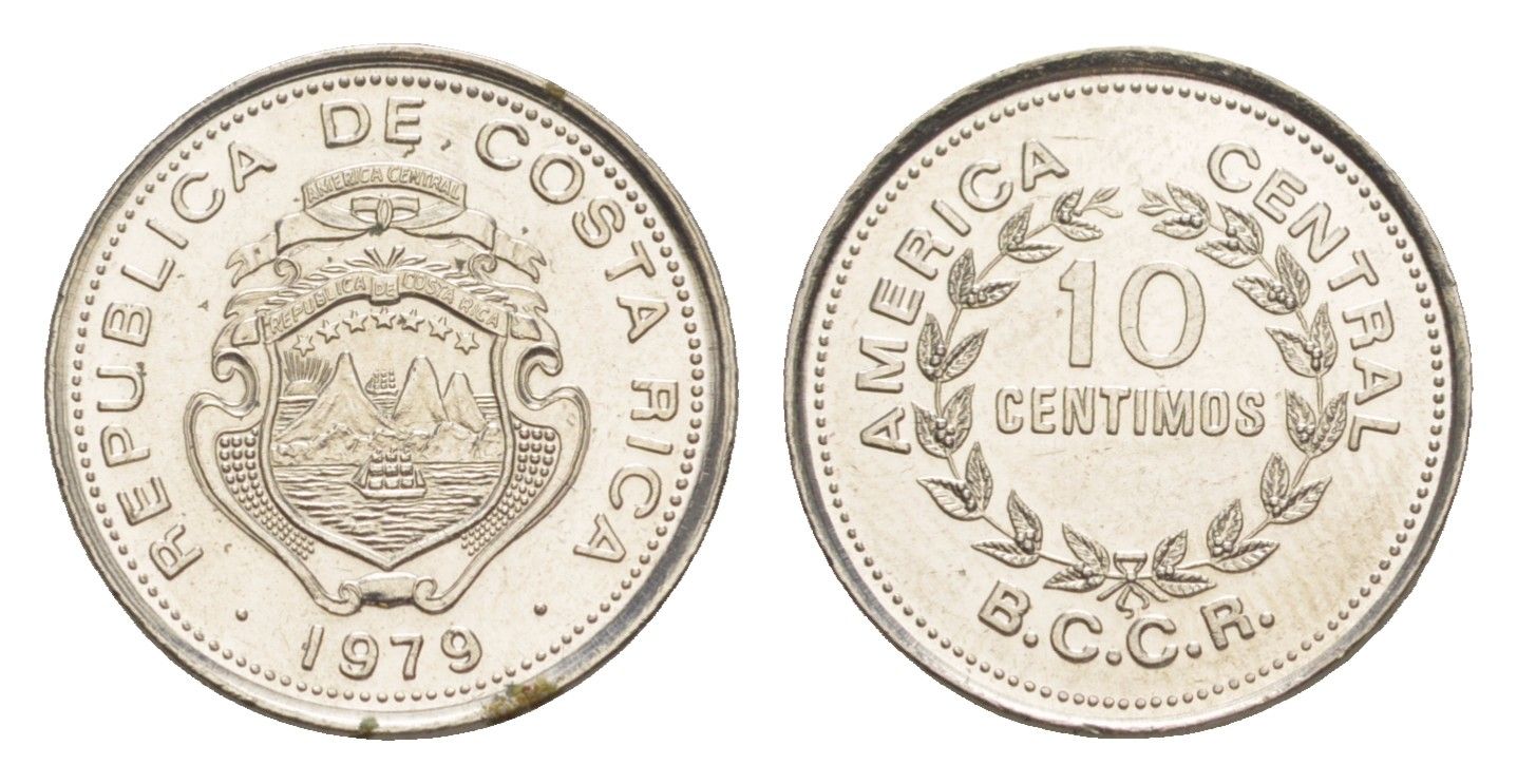 Коста-Рика 10 сентимо 1979 KM 185.2b сталь плакированная никелем UNC 4644-339
