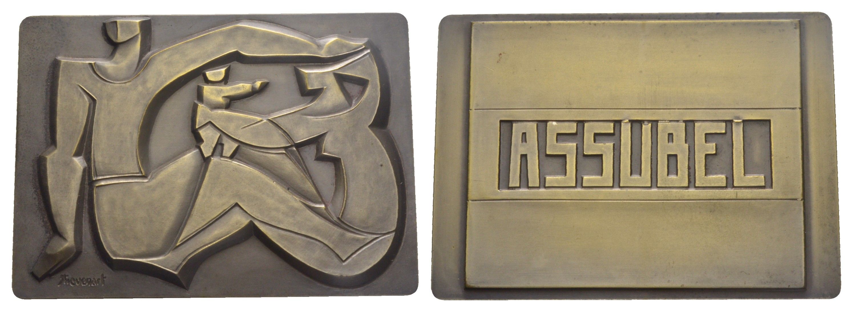 Бельгия плакетка страховой компании "Assubel" XX век размеры 64,5x90,5 мм, вес 252,8 гр бронза плакированная серебром 3-5-3-23