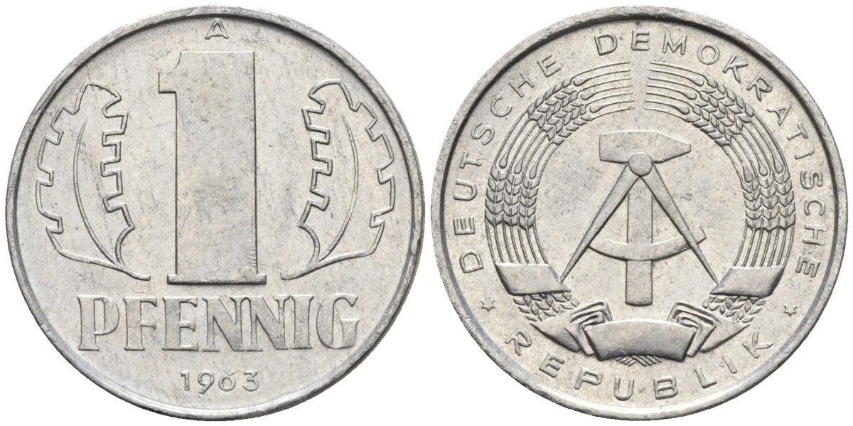 ГДР 1 пфенниг 1963 A KM 8.1 алюминий 4174-566