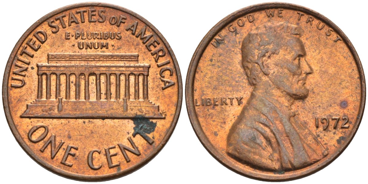 США 1 цент 1972 Линкольн KM 201 медь цинк 4115-917