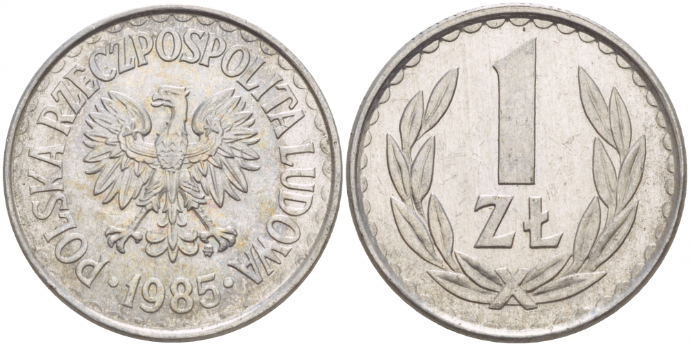 Польша 1 злотый 1985 MW, Народная Республика KM 49.1, Parchimowicz 213x алюминий 4548-433