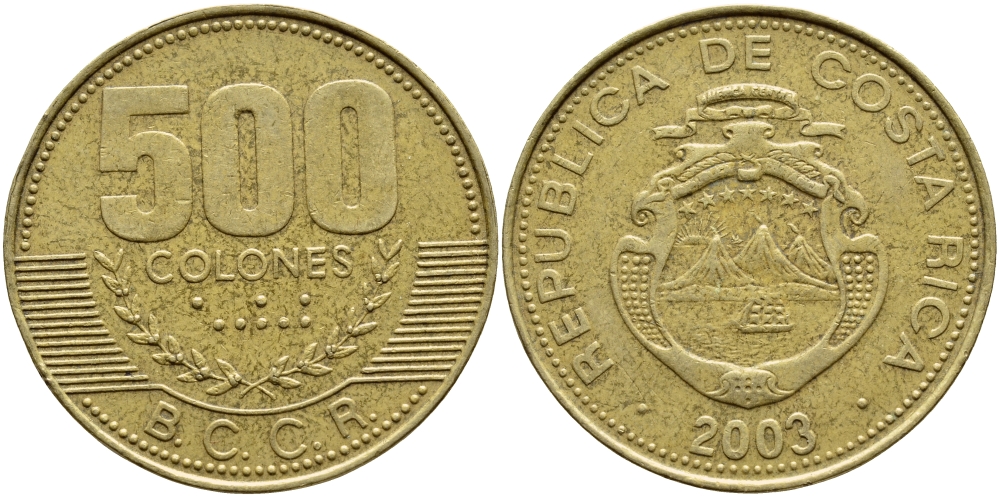 КОСТА-РИКА 500 КОЛОН 2003 B.C.C.R. KM 239.1 медь алюминий никель 59-626