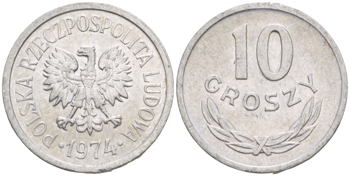 ПОЛЬША 10 ГРОШЕЙ 1974 КРЕМНИЦА KM АА47 алюминий 4549-268