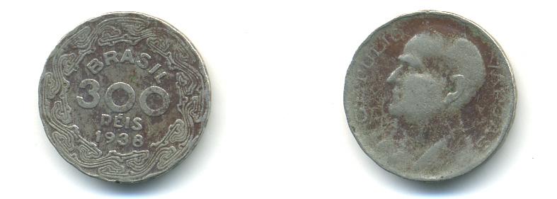 БРАЗИЛИЯ 300 РЕЙС 1938 ЖЕТУЛИО ВАРГАС KM 546 медно-никель 89-1345