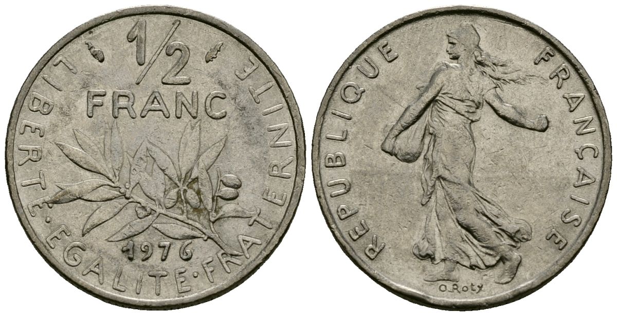 Франция 1/2 франка 1976 сеятель KM 931 никель 4135-714