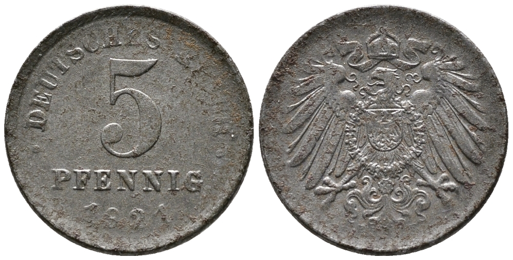 ГЕРМАНИЯ 5 ПФЕННИГОВ 1921 D KM 19, J. 297 железо 39-268