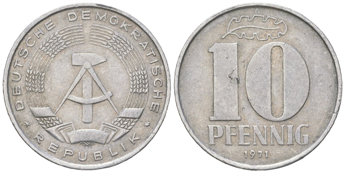 ГДР 10 пфеннигов 1971 A KM 10 алюминий 201-1013