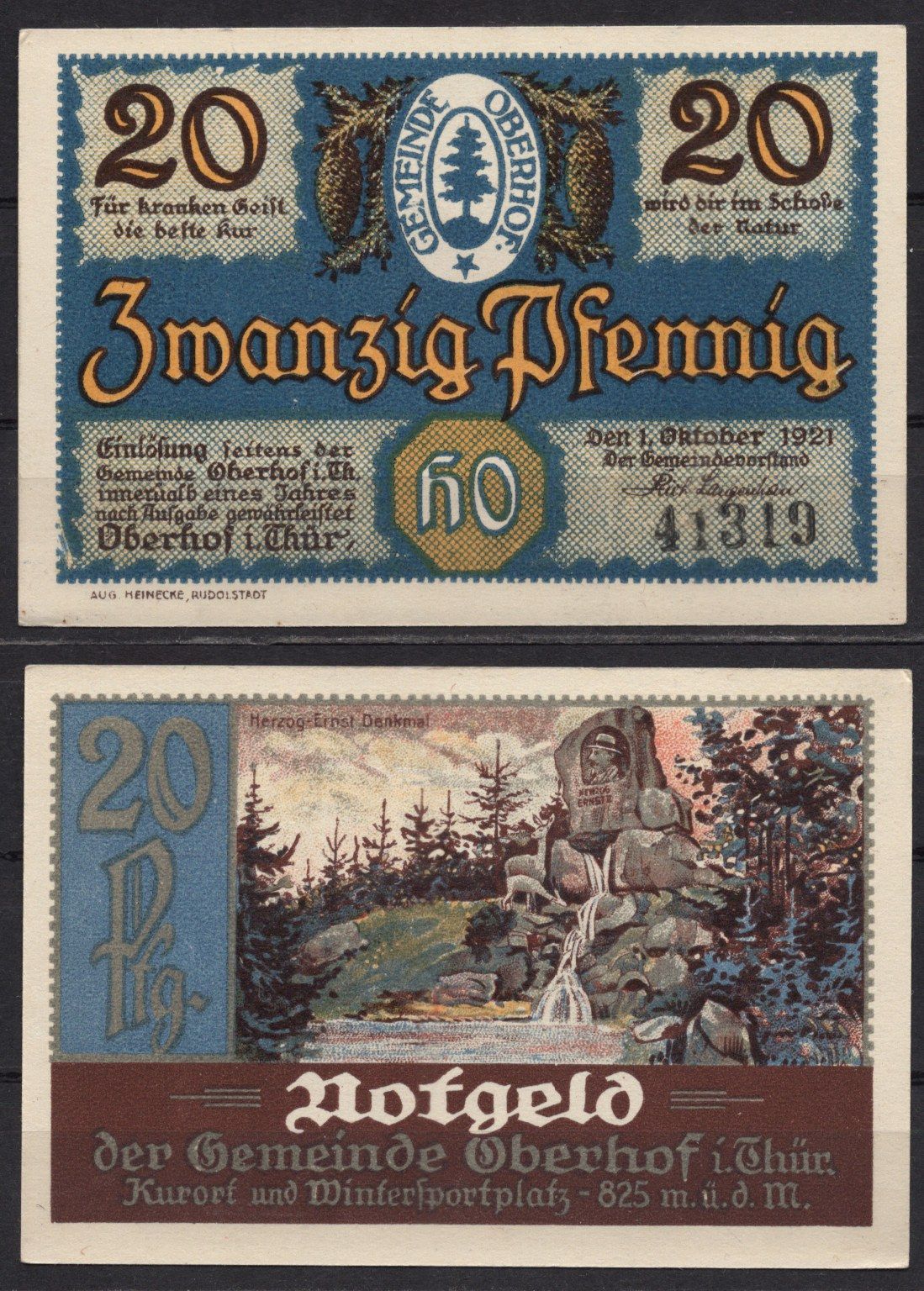 Германия, Оберхоф 20 пфеннигов 1921 Нотгельд, юбилейный выпуск Gra 996.4-6/18 бумага 7555-51-1-2