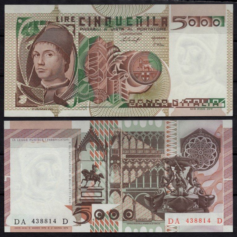 Италия 5000 лир 1979 Pick 105 a бумага UNC (пресс) 2195-23-1-2
