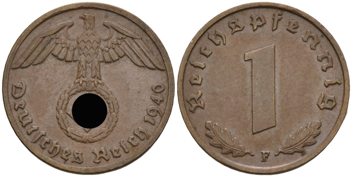 Германия 1 рейхспфенниг 1939 F KM 89, J 361 бронза 4136-1212