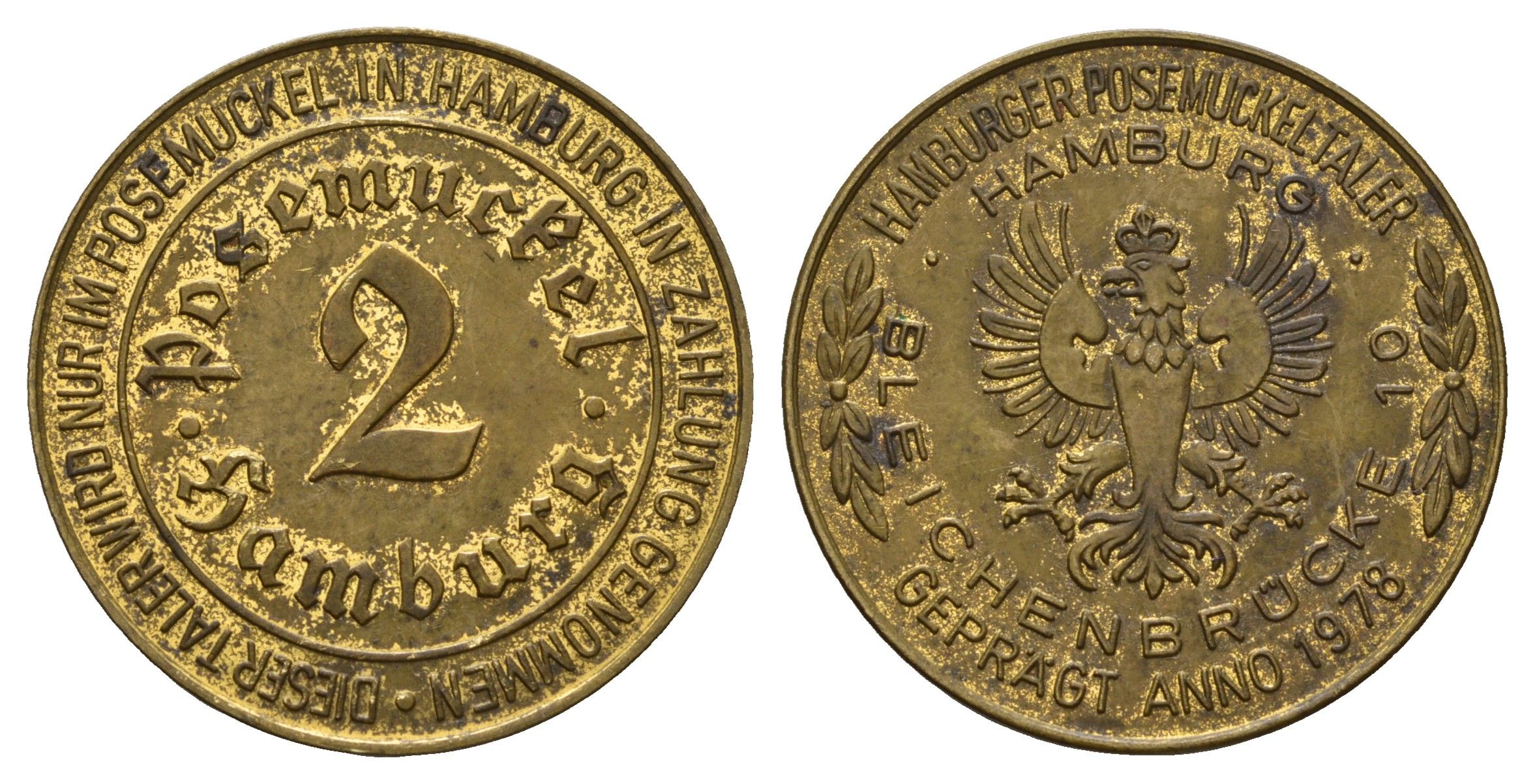 Германия, Гамбург жетон бара в 2 Posemuckel-Taler 1978 диаметр 29 мм, вес 7,7 гр сталь плакированная латунью 4157-326
