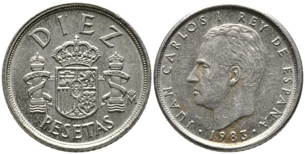 ИСПАНИЯ 10 ПЕСЕТ 1983 ХУАН КАРЛОС I KM 827 медно-никель 105-1122