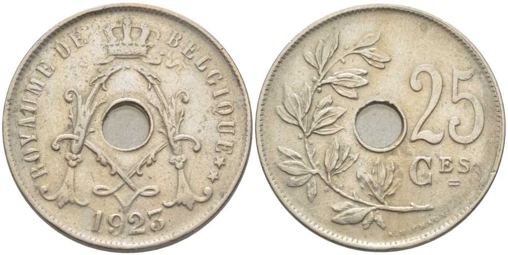 Бельгия 25 сантимов 1923 Belgique, Альберт I (1909-1934) KM 68.1 медно-никель 119-344