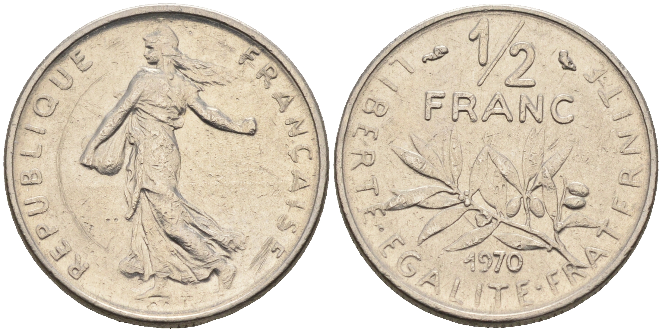 Франция 1/2 франка 1970 сеятель KM 931.1 никель    4169-151