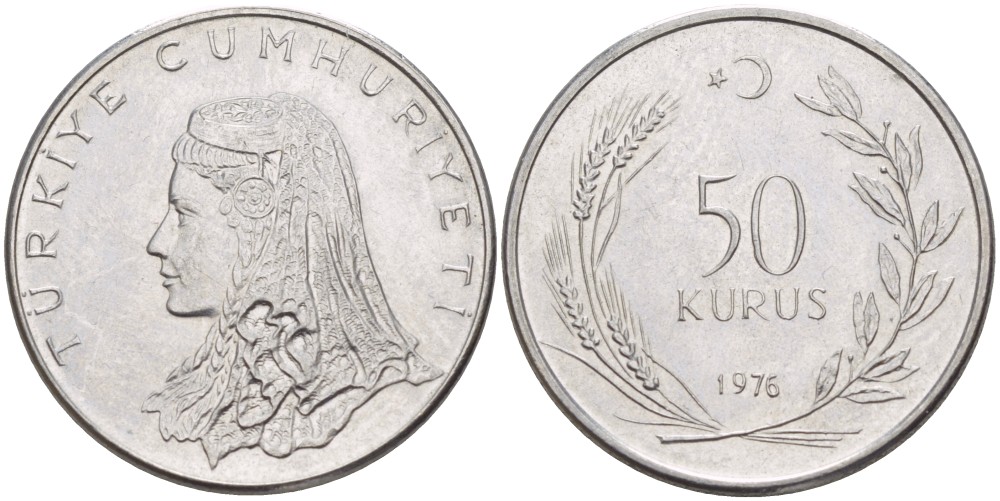 Турция 50 курушей 1976 Анатолийская невеста KM 899 нержавеющая сталь 4391-853
