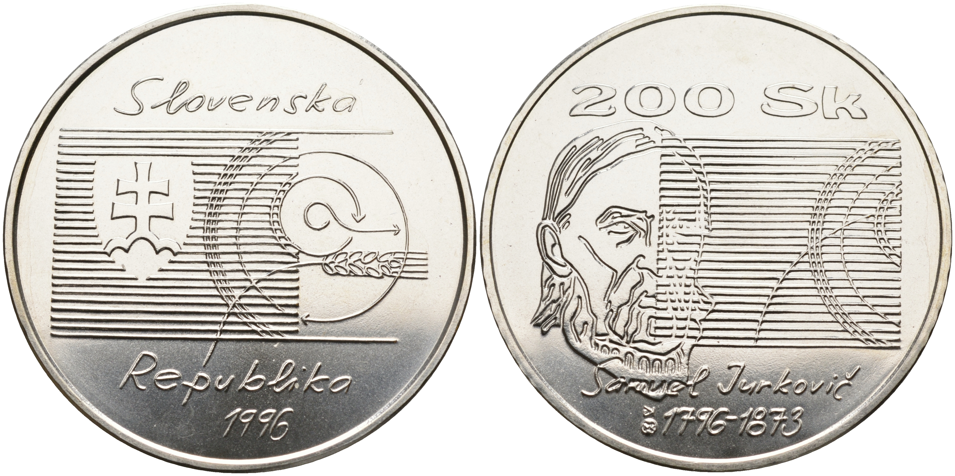 Словакия 200 крон 1996 200 лет со дня рождения Самуэля Юрковича (1796-1873) KM 30 серебро UNC 441-1431